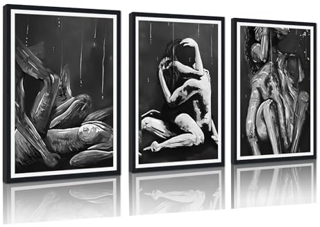 Gerahmter Leinwanddruck, Motiv: Sexy Lovers, großes Paar, Wanddekoration, abstrakte Körperkurve, Poster, schwarz-weiß, Kunstwerk für Schlafzimmer, Badezimmer, Bar, fertig zum Aufhängen, 61 x 91 x 3 cm