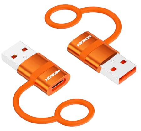 HOWJIM Adaptateur USB vers USB-C Lot de 2,5Gbps Transfert de Données Charge | Adaptateur de Câble Type-C femelle vers USB-A mâle pour Phone 15/16/17 Pro Max Pad Pro Smartphone PC Tablette Orange