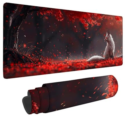 Mousepad 1000 x 500 mm, Rot Mauspad Fuchs Muster mit 3mm Vernähte Kanten, WassXerdicht Maus Pad Gaming Schreibtisch Zubehör rutschfeste Gummibasis Design für Tastatur und Maus, Geschenke -zzg2505Z3