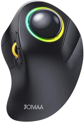 JOMAA Wireless Bluetooth Trackball Mouse with RGB Backlight,Finger Control, 3 Device Switch, Silent Rechargeable Ergonomic Drawing Office Mouse for Laptop, Desktop Computer, Tablet Phone