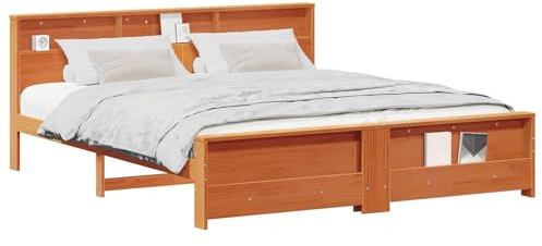 vidaXL Bed Frame with Headboard Wax Brown 200 x 200 cm Engineered Wood, Modern Pine Wood Platform Bed Frame, Sturdy Minimalist Design, Quality Bedroom Furniture for Functional and Stylish Use