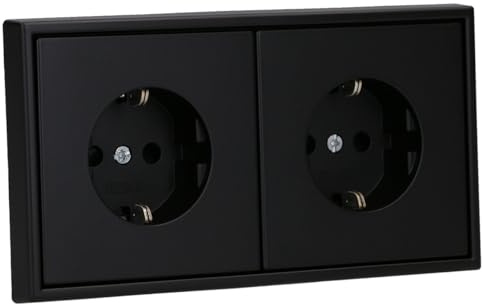JUNG Serie LS 2x Steckdosen Safety Set Graphitschwarz Matt | mit 2x LS1520KISWM SCHUKO Steckdose mit Berührungsschutz, LS982SWM Rahmen 2-fach