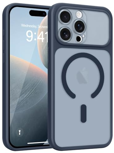 Wirvyuer pour iPhone 15 Pro Coque Compatible avec Magsafe,Bleu | Transluzente Résistante Housse, Protection Complète de L'appareil Photo, Coque Mat Translucide Antichoc, Magnétique Case