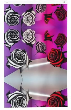Drapeau personnalisé - Décorations d'hiver uniques pour la maison et le jardin, parfait pour une utilisation en extérieur et en intérieur, rose noire et rose rouge