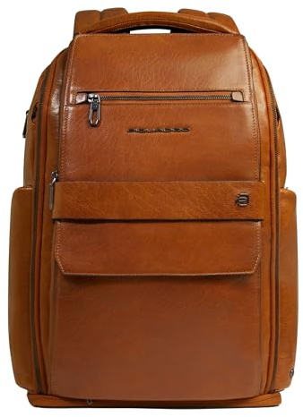Piquadro Reiserucksack mit USB und USB Typ-C Anschlüssen Mann Leder beige