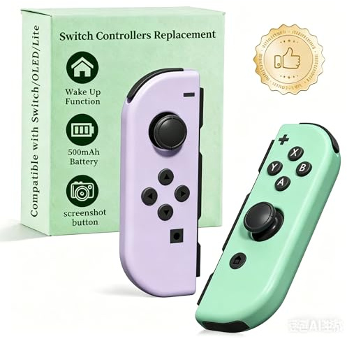 hamgader Upgrade Rechargeable Switch Controller for Switch/OLED/Lite, Replacement Switch Controllers Switch Controllers Support Sports Screenshot/Wake-up/Dual Vibration/Motion Control (Purple Green)