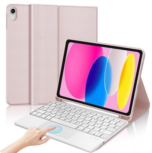 Teclado para iPad A16 11 Generación 2025/10 Generación 2022 con Touchpad | Funda Keyboard Bluetooth Magnético, Español Ñ, Capa Desmontable con portalápices para iPad 11 11/10 10.9, Rosa claro