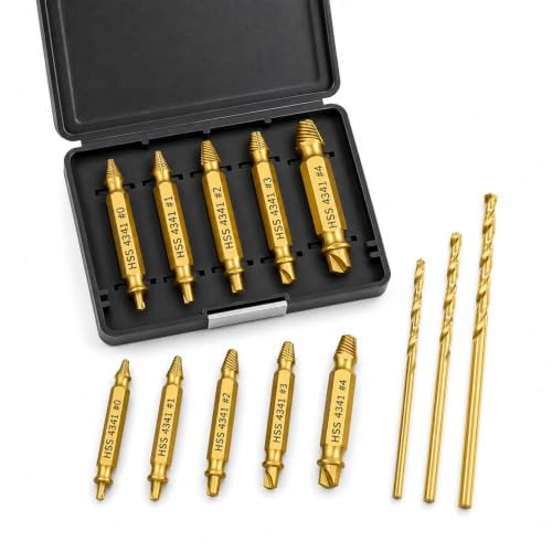 8-Piece Screw Extractor Kit with 3 Drill Bits HSS Bolt Remover | For Damaged Fasteners, Ideal For DIY, Auto Repair, And Home Maintenance, Lightweight With Hardened HSS Steel Bits.
