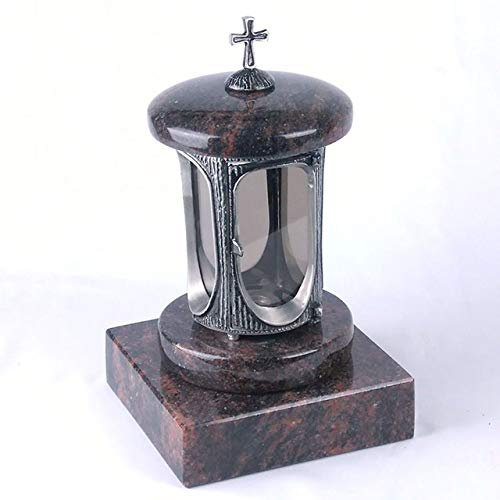 designgrab Alu Grablampe mit Granit Sockel 20x20x5 cm, aus Aluminium in Antikoptik mit Kreuz und Granit Aurora