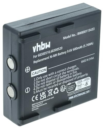 vhbw Akku kompatibel mit Hetronic FBH900 | FBH300, Ergo, Nova Ergo, Nova Industrie-Funkfernsteuerung Fernbedienung (600 mAh, 9,6 V, NiMH) - Schwarz