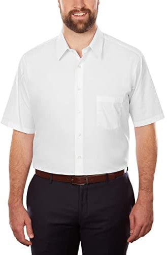 Van Heusen Men's Fit Short Sleeve Dress Shirts Poplin Solid (Big and Tall), White, 18 Neck