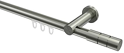 INTERDECO Innenlauf-Gardinenstange 20 mm, moderne Innenlaufstange aus Metall, Edelstahl-Optik, zur Wandmontage, Typ 10213811, 220 cm