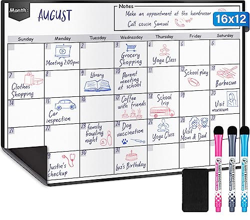 Magnetic Dry Erase Whiteboard Calendar for Fridge - A3 / 40 x 30 cm - Refrigerator White Board Sheet with 3 Colourful Markers & Eraser - Monthly Meal Planner & Organiser for Family - by Yes4Quality