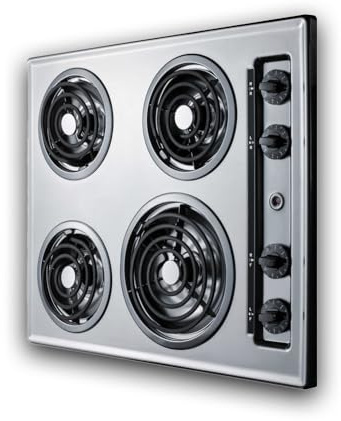 Summit ZEL03 - Cocina eléctrica de 24 pulgadas, 4 quemadores, bobina de 230 voltios, aspecto de acero inoxidable