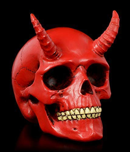 Figuren Shop GmbH Gothic-Teufels-Totenkopf mit Hörner - Roter Dämon | Fantasy-Skull, handbemalt, H 9 cm