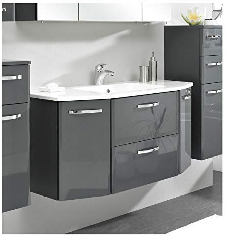 Pelipal - Velo 14 - Badmöbel - 112 cm - 2-teilig mit Mineralmarmor-Waschtisch usw. in Anthrazit Hochglanz/Anthrazit Dekor