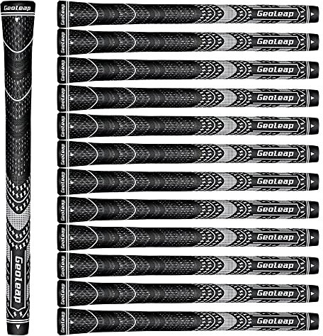 Geoleap ACE-C Golf Grips Set of 13- Cord Rubber, Hybrid Golf Club Grips, Standard/Mdisize, 10 Colors Optional. (Standard, Black)