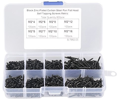 800pcs Vis Auto-taraudeuses M2 Noir Acier au Carbone Fraisée Tête Plate en Croix Jeu de vis autotaraudeuses M2 x4/6/5/7/8/10/12/16