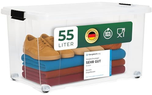 Novaliv 6x Ordnungsboxen mit Deckel Rollen 55l 61x40x34 transparent Transparent Groß Boxen Aufbewahrung Eurobox Box Kiste Plastic Storage Boxes big storage box