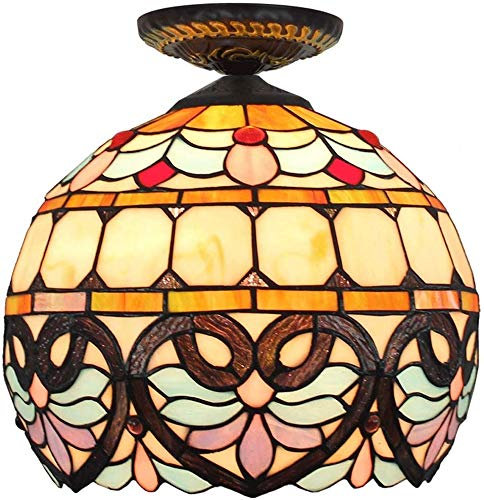 DALUXE 30Cm Aman Europea Candelabros Barrocos, Tiffany Luz De Techo, Plancha Vidriera En Suspensión Inversa Mano Led Lámpara De Forjado