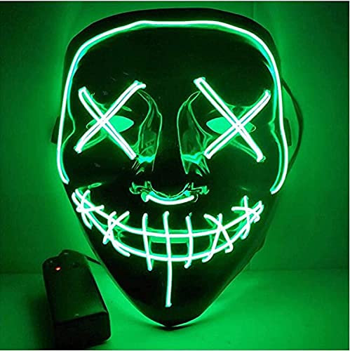 TK Gruppe Timo Klingler LED Grusel Maske grün - wie aus Purge mit 3x Lichteffekten, steuerbar, für Halloween, Fasching & Karneval als Kostüm für Herren & Damen (1x grün)