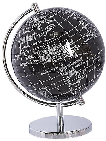 Moderner Globus in Schwarz mit silbernem Metallfuß drehbar Cook