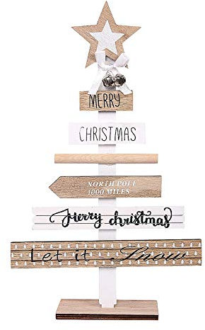Holz Weihnachtsbaum, Weihnachtsschild Dekoration, Weihnachtsdeko Tischdeko Schreibtisch Spielzeug Tannenbaum Wegweiser -22,5 x 36 cm (Weib)