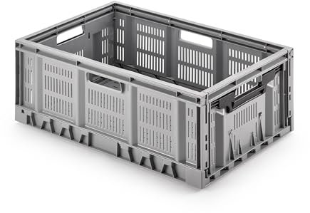 Stabile Profi-Klappbox Faltbox, 60x40 cm (lxbxh) Wände durchbrochen/perforiert, klappbar u. stapelbar, Industriequalität aus DE, langlebig, 100% recylebar, lebensmittelecht (grau, 60x40x23 cm)