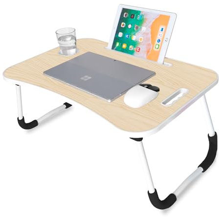 unycos - Bandeja para Cama, Mesa Plegable de Desayuno, Ideal para Portátil, Ordenador y Libros, Ergonómica, Mesa Auxiliar con Atril para Leer en la Cama 60x40x26 cm (Madera sin Cajón)