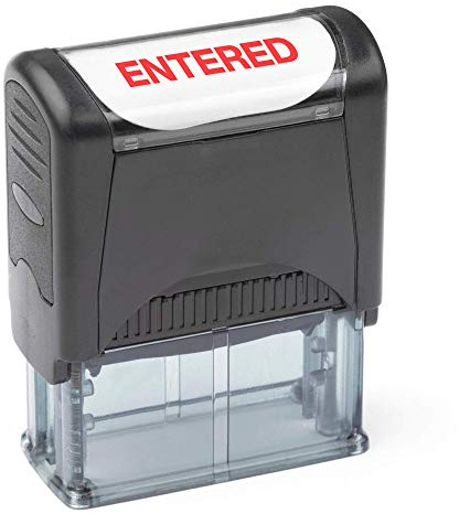 Self Inking Rubber Stamp, Refillable Red Ink Preinstalled - (9/16 x 1-1/2) (Entered)