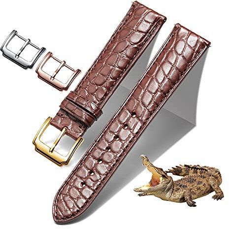 BINLUN Leder Uhrenarmband Echtes Krokodilleder Uhrenarmbänder Alligator Lederarmband für Herren Damen 18mm 19mm 20mm 21mm 22mm Schnellverschluss Dornschließe 2 Farben Handgemacht Klassische Mode