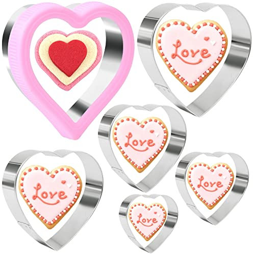 Crethink 6 Pieces Heart Shape Cookie Cutter Set Stainless Steel Cookie Cutters for Baking/Cake Decorations/Sandwich/Bento