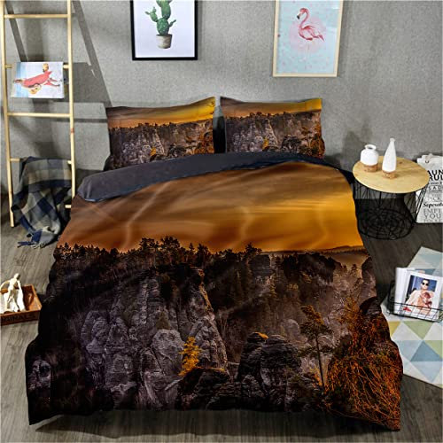TXZSTGB 3D-gedruckte Bettdecke Mountain Bedding Bettbezug-Set Teenager Erwachsene weicher Mikrofaser-Bettbezug (Einzelgröße 135 x 200 cm, 1 Bettbezug + 1 Kissenbezug)