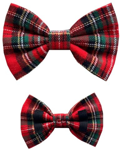 New Dogs Bow Tie Tartan woven Elastic Band attach COLLAR ACCESSORY Handmade UK (Large Tartan woven)