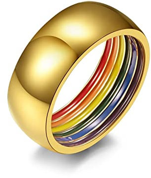 Wycian Ringe Männer Gay, Ringe Damen Edelstahl Regenbogenfahne Gold Größe 62 (19.7) Valentinstag Ring Personalisiert Gravur für Frei
