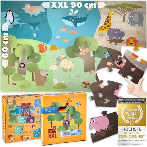 all Kids United® XXL Puzzle Tiere Kinder-Spielzeug ab 2 Jahren; Motorik & Lernspielzeug mit Tieren und Landschaft; 90x60 cm Montessori Puzzlespiel, mit 33 bunten Puzzlestücken