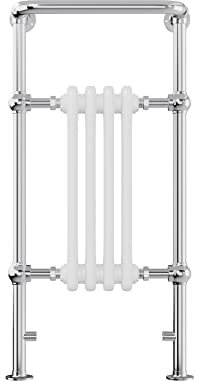 AQUAWORLD Traditional Victorian Style Heated Towel Rails for Bathroom with Radiator | Floor Mounted Towel Warmer Rack in Chrome Finished | White, Size - 952 x 500 x 225mm (4 Section, 2 Column)