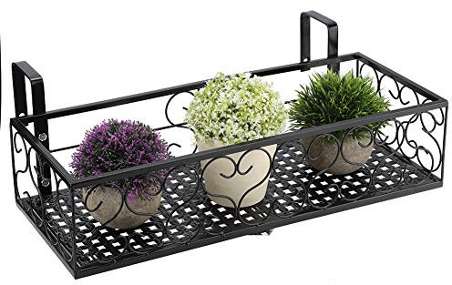 Fioriera per Finestra, Fioriera da 20 Pollici in Ferro da Appendere Cesto Scaffale per Finestra in Ferro Ringhiera per Ponte Fioriera, Ringhiera Decorativa in Metallo Nero per Balcone Recinzione Patio