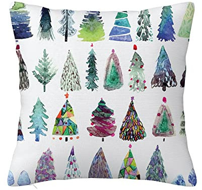 45 x 45 cm Weihnachts-Kissenbezug, Tannenbäume, abstrakte Illustration, quadratischer Kissenbezug für Sofa, Couch, Schlafzimmer, Wohnzimmer, Wohnheim, Dekoration, grüner Meeresschaum
