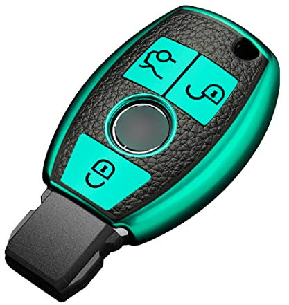 ontto Schlüsselhülle Autoschlüssel Hülle Passt für Mercedes Mercedes A B C E R Klasse GLA GLK GLC CLS CLA AMG W204 W212 W463 W176 TPU Silikon Schlüsseletui Schutzhülle Schlüsselanhänger-Leder Grün