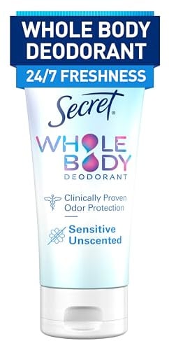 Secret Whole Body Deodorant Cream for Women, Unscented, Aluminum Free Deodorant Cream, 72 HR Odor Protection, 3.0 oz