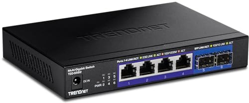TRENDnet, TEG-S562, Commutateur Multi-Gig Non géré à 6 Ports, 4 Ports 2,5GBASE-T, 2 Ports SFP+ 10G sans Ventilateur, Conception de Bureau compacte, boîtier en métal, commutateur réseau Ethernet, Noir