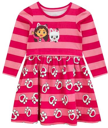 DREAMWORKS GABBY'S DOLLHOUSE Kleid | Langarm-Mädchenkleider | Gabby Katzenkleid für Kinder | Rosa | 134