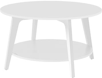 VASAGLE Couchtisch rund, Wohnzimmertisch 2 Ebenen, Kaffeetisch für Wohnzimmer, 80 cm d, 45 cm H, einfach zu montieren, schneeweiß LCT243W14