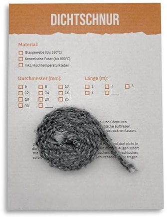 Feuerfest 123 - Ofendichtschnur Selbstklebend Flach 10x5 mm x 2 Meter, Ofen-Dichtungsband für Kaminofen, hitzebeständig bis 500 °C, Glasgewebe, Abdichtung für Kamine & Öfen, reißfest