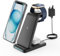 Wireless Charger for Fitbit Charging Station - GEEKERA 3 in 1 Phone Charger Stand for Google Pixel Watch 3/2/Fitbit Sense 2/Sense/Versa 4/3, iPhones/Samsung/Google Phones, AirPods 4/Pro/3/2-Black