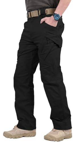 YAOBAOLE Taktik Hose Herren Militär mit Multi Taschen Atmungsaktiv Armee Kampf Jagd Hose Herren Wandern Camping Schwarz 2XL