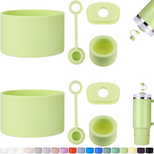 HYZ 8 Piece Accessories for Stanley Cup, Silicone Spill Proof Stopper Set and Protective Boot Including Straw Cover Cap for Stanley H2.0 20oz 30oz 40oz Tumbler, Citron