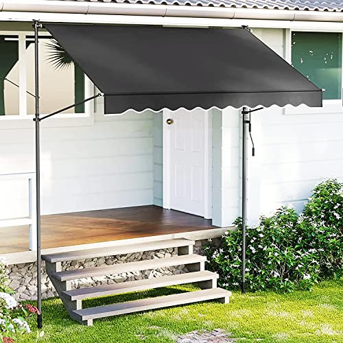CCKUHN Einziehbare Terrassenmarkise, Sonnenschutz, Terrassenüberdachung, verstellbare Außenmarkisen, einfaches Öffnen per Kurbel, aufrechte Markise für Fenstertür, grau, 3 m (9,8 Fuß) (4