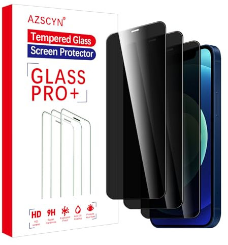 AZSCYN [3 Stück] Sichtschutz Schutzfolie für iPhone 12/12 Pro, Blickschutzfolie Privacy Screen, Anti-Spähen Gehärtetes Glas Folie Displayschutz, 9H Härte Anti-Spy Privacy panzer Schutz glas folie
